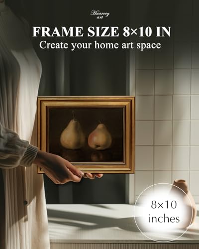 Image of HUARCEY Gold Framed Vintage Wall Art for Living Room, Pear Fruits Painting Prints Shelf Decor for Kitchen, Aesthetic Bedroom Wall Art Decor, Christmas Gift for Friends or Family (Two Pears - 8 inchx10 inch)