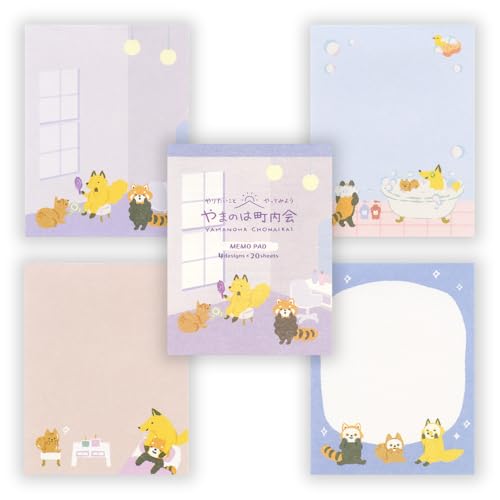 【エヌビー社】 メモ帳 <4柄アソート80枚>やまのは町内会 美容 |memo 動物 アニマル レッサーパンダ りす 狐 きつね