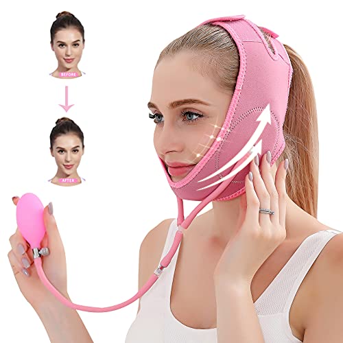 Face Slimming Strap, Double Chin Reducer, Adjustable V Line Face Mask, Pain-Free Face Lifting Belt, face Strap Eliminates Sagging Skin Lifting Firming (Air Pressure Face Belt, Pink)