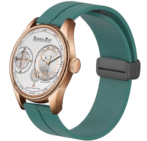 DOUBLERUN Chonograph Date Display Radium Dial Analoge Silicone Magnetic Belt Watch for Men, Series C-180-39, White,Turquoise