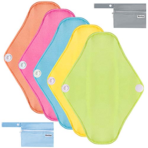 Rovtop 5 Pezzi 25cm Assorbenti Lavabili, Colori di Caramelle, Panno mestruale in Fibra di Bambù + 1 Mini Borsa da Trasporto, con Certificazione OEKO e ASTM