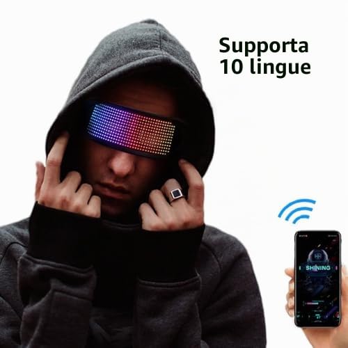 Jeffergarden Occhiali LED Occhiali Luminosi per Fluo Party Senza Cornice a Colori BT con 4 modalità 12x36 Controllo APP per Display Messaggi Lampeggianti Personalizzati Animazioni
