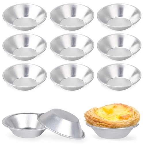 JEYORZY 12 piezas moldes de pastel de huevo de aluminio, mini bandejas para tartas, moldes de pastel de huevo reutilizables, moldes de hornear antiadherentes, para hacer magdalenas y tartaletas