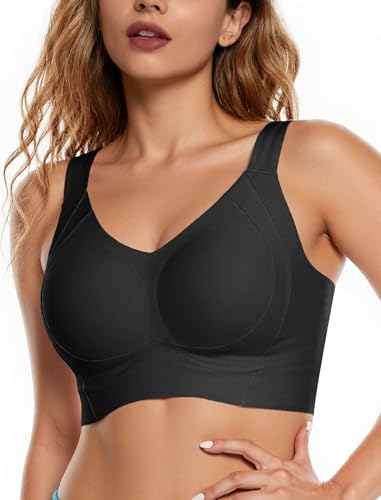 Image of COMFELIE Wireless Bra No Underwire Full Coverage Large Bust Support Side Smoothing Black