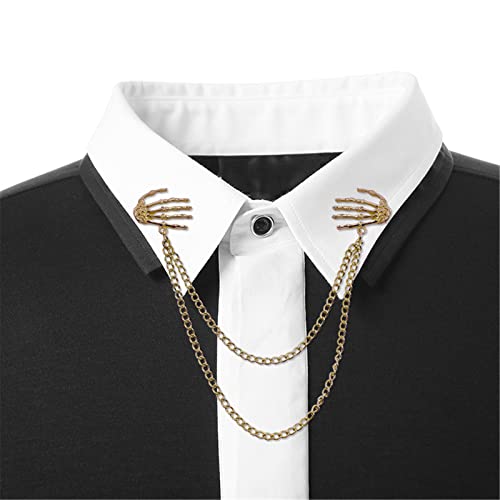 Image of WCRAZYE Vintage Skull Brooch Personality Punk Creative Collar Pin Long Tassel Chain Brooch Ghost Claw Brooch Pin for Women Men's Accessories Unisex Shirt Collar Suit Badge