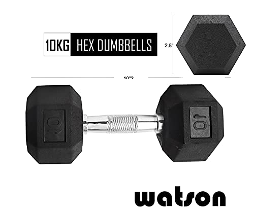 Image of Watson Solid Steel Rubber Coated Hex Dumbbell Set, 10 Kg Single Piece Home Gym Dumbbell Weight Set For Men & Women, Home Gym Equipment (Pack of 1)