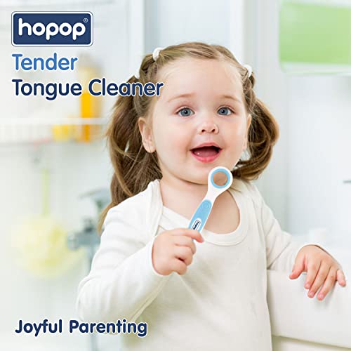 Image of Hopop Tongue Cleaner for Baby | Rounded Edges Baby Oral Cleaner Toothbrush | 100% Safe Kids Tongue Cleaner | Suitable from 3+ Months | Pack of 2 | Green & Orange