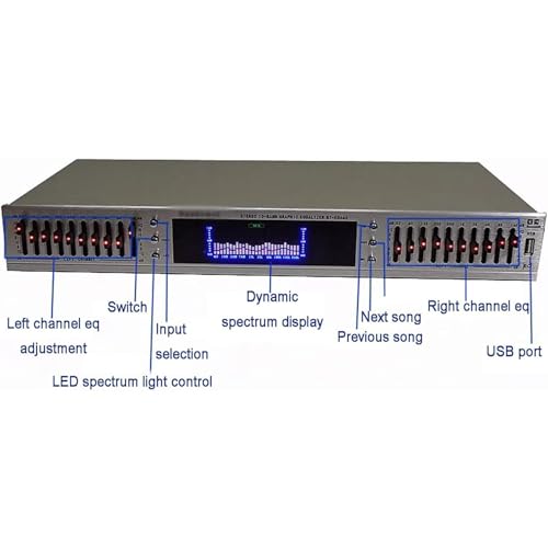 Ecualizador de audio HiFi de 20 bandas, ecualizador gráfico digital profesional con efectos, sintonización y control remoto integrado, pantalla LED de espectro, para estudio de grabación (gris) miniatura 3