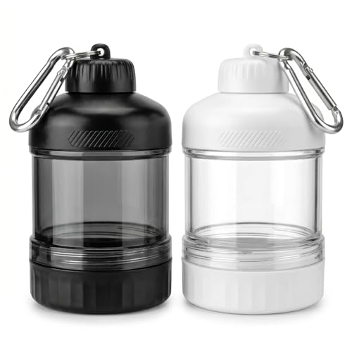 Hmnagixas 2 Pack Protein Powder Storage Container with Funnel & Keychain Clear Leakproof Portable for Gym Workouts Fitness & Travel(White & Black)