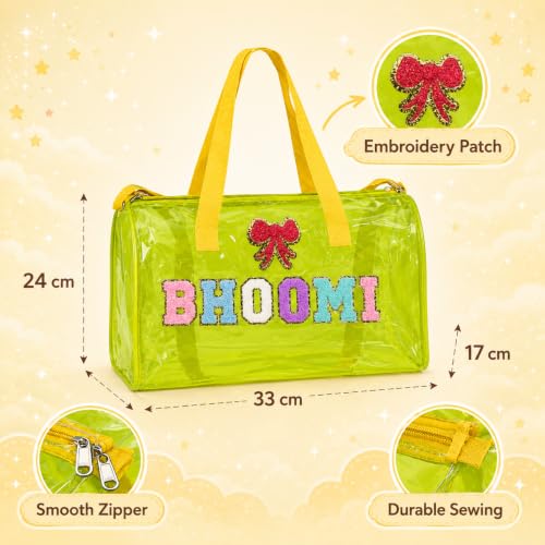 Image of AICA Personalized Name Embroidered Letters & Patch Duffle Bag for Kids Boys & Girls Age 1-18 Years Age Group (Yellow) | Gift for Boys Girls Kids