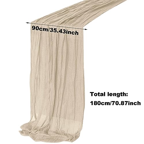 Cheesecloth Table Runner, 70 Inch Soft and Skin-Friendly Semi-Transparent Retro Machine Washable Boho Table Runner,Reusable Natural Pleated Design Cheese Cloth Table Runner for Weddings Thanksgiving - image 2