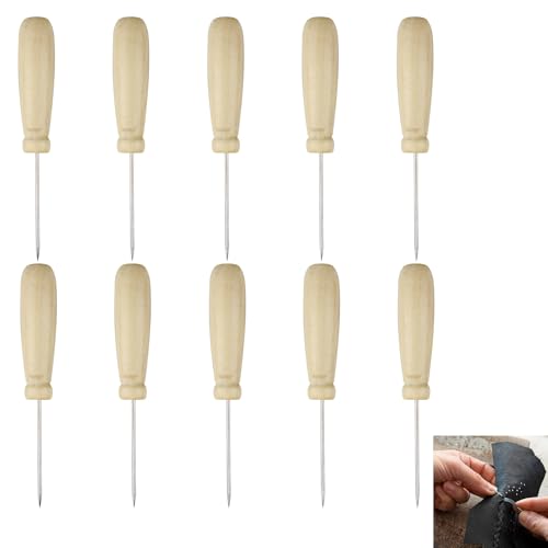 10 Pieza Cono recto de mango grueso para Perforar Natural Barnizada, Perforaciones Creativas en Papel y Tela Fina, Herramienta de Bricolaje para Niños y Adultos (15,7 cm)