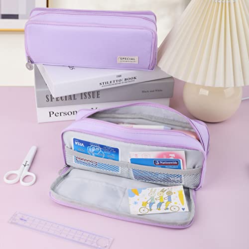 Image of iSuperb Large Pencil Case 3 Compartments Pencil Pouch Big Capacity Pencil Bag for Kids Teen Girls Boys Student School Supplies Oxford Organizer Pen Bag Cosmetic Makeup Pouch