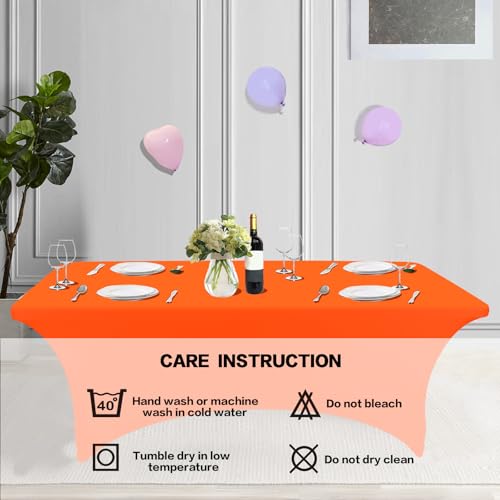 Image of IVAPUPU 4FT Table Cloth for Rectangular Fitted Events Stretch Orange Table Covers Washable Cover Spandex Tablecloth Protector for Party, Wedding, Cocktail, Banquet, Festival