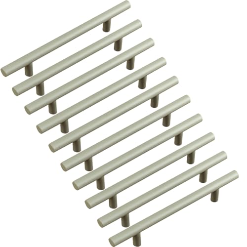 ZESLIV Pack of 10 T-bar handles, green furniture handles, door handles, hole spacing 96 mm, handles for children's room, kitchen cabinet, drawer and chest of drawers