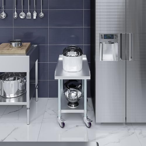Image of AmGood Stainless Steel Equipment Stand with Undershelf + Casters, Heavy Duty, Commercial Grade, NSF Certified (30 inch Width x 18 inch Length + Casters)