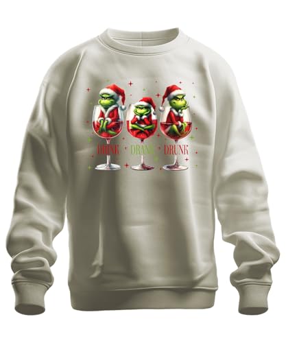 Printera Drink Drank Drunk Divertido Vino Copa de Vino Papá Noel Regalo Unisex Sudadera Sudadera Suéter Naturaleza, L