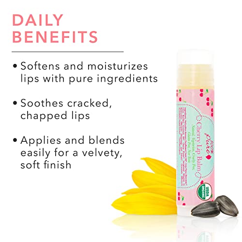 100% Pure Organic Cherry Lip Balm, Moisturizing, Soothing For Dry, Chapped Lips, Made W/Coconut Oil, Vitamin E, Natural Lip Balm - 0.4 Oz #TOP2