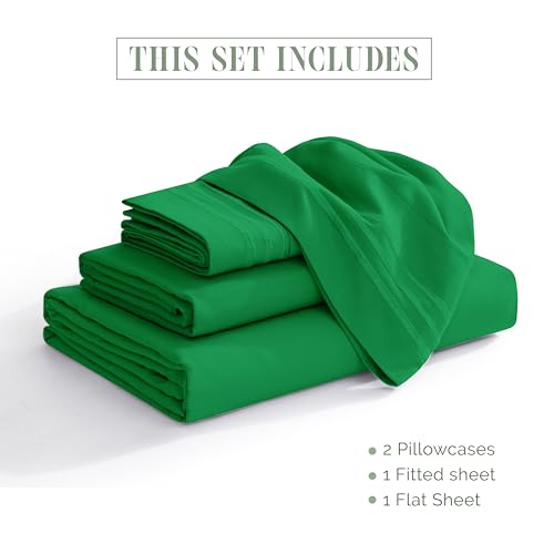 Elegant Comfort Luxury 1500 Premium Hotel Quality Microfiber 4-Piece Sheet Set - Soft, All Around Elastic 18-24 Inches Deep Fitted Sheet - Extra Deep Pocket Sheets, King, Emerald Green