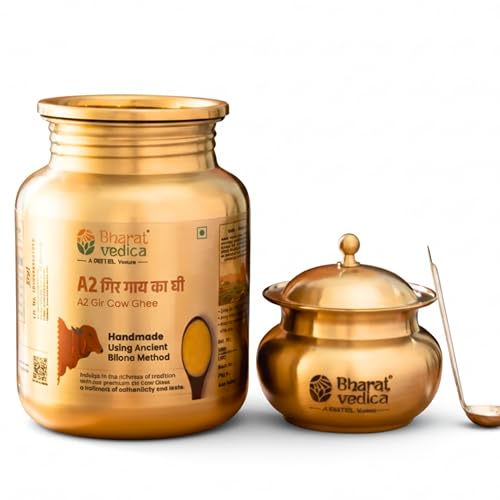 Image of Bharat Vedica A2 Gir Cow Ghee 500 ML | Vedic Bilona Method | Hand-Churned from Curd | 100% Pure & Natural Desi Ghee | Rich Aroma & Taste | Immunity & Digestion Booster I Now in SS Jar Packaging with Free Ghee Pot