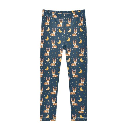 Deer Night Moon Stars Girls Leggings Kids Yoga Pants Athletic Tights Pants 4-10 Years