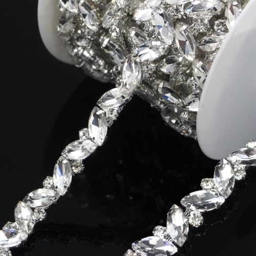 image for PEARLY JUN 1 Yard Rhinestone Trim Chain Silver String Crystal Applique