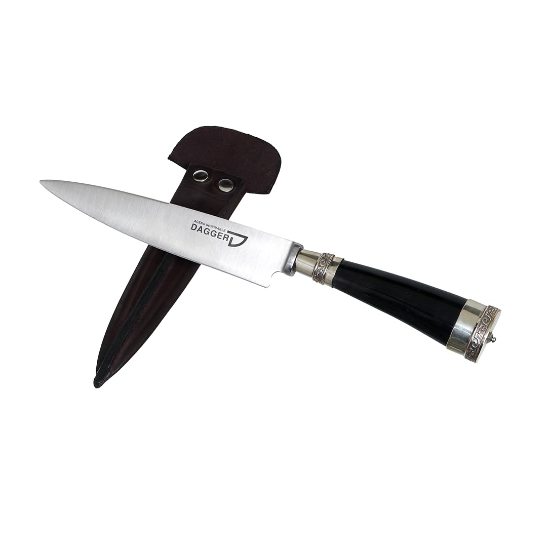 Generic Argentine Meat Knife with Cow and Alpaca Antler Handle | Stainless steel dagger with 420 blade, Short, Brown, 727373129083