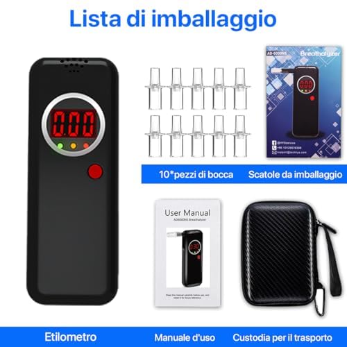 Hoonyer Etilometro Portatile Con Display LCD - Tester Alcol Professionale Con 10 Bocchetti - Foto 4