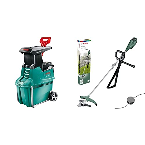 Bosch Häcksler AXT 25 TC (2500 W, Fangbox 53 Liter, Schneidekapazität: Ø 45 mm) & Bosch Elektro Freischneider Motorsense AFS 23-37 (950 W, SchnittkreisØ: 23 cm (Messer), 37 cm (Faden), Schwarz/Grün