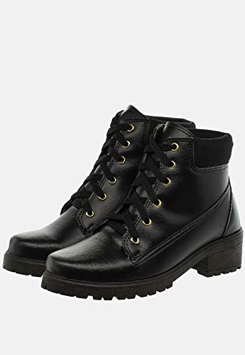 Coturno Sacolei Sola Média Sintético com Colarinho e Ferradura (38, Preto)