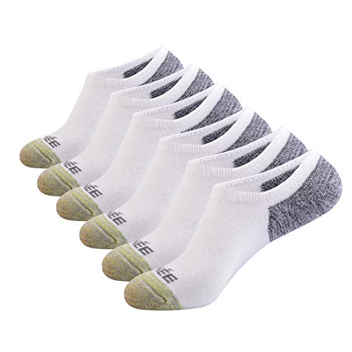 JOYNÉE Mens Cotton Low Cut No Show Socks with Silicone Casual Non Slip 6 Pack,White,Sock Size:10-13