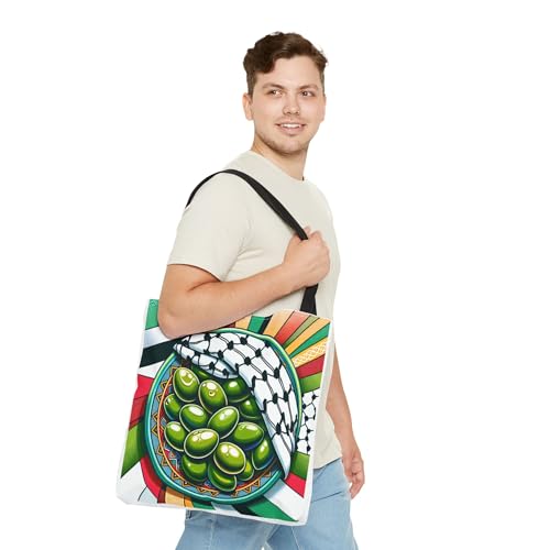 Vibrant Olive Design Palestine Keffiyeh Tote Bag, Palestinian Gifts Michigan Eco-Shopping Bag, Boho Farmer's Market Handbag3