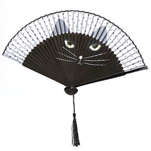 Abanico Plegable de Gato, Estilo Japonés, Dibujos Animados Pintados con Inyección de Tinta, Regalo de Iglesia de Mano para Baile de Boda, Material de bambú