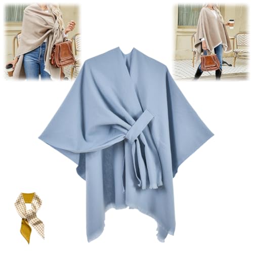 Front Wrap Cardigan Shawl Capes Cross Front Ponchos Stylish Cloak Shawl Fall Winter Wrap,Women Casual Solid Oversized Ponchos