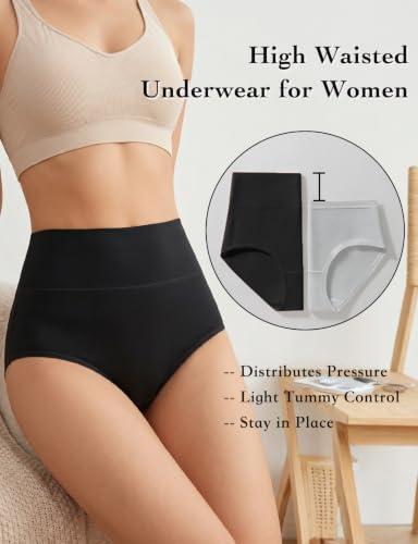 Mezluz Women's Cotton High Waisted Underwear (US, Alpha, Medium, Regular, Regular, C-4 Pack Black) - image 3