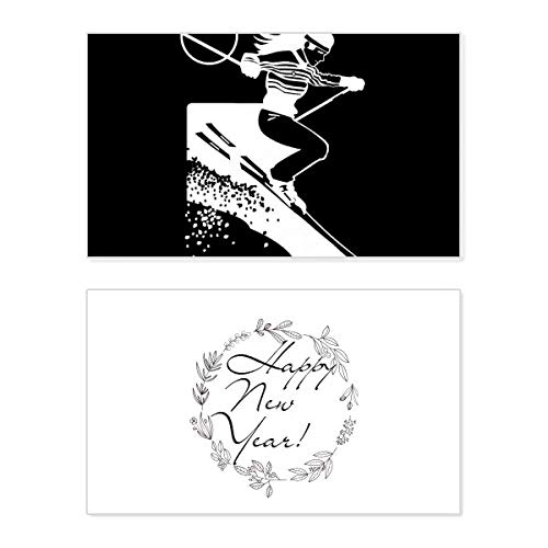 Tarjeta conmemorativa de esquí para felicitar el Año Nuevo en tus deportes de invierno
