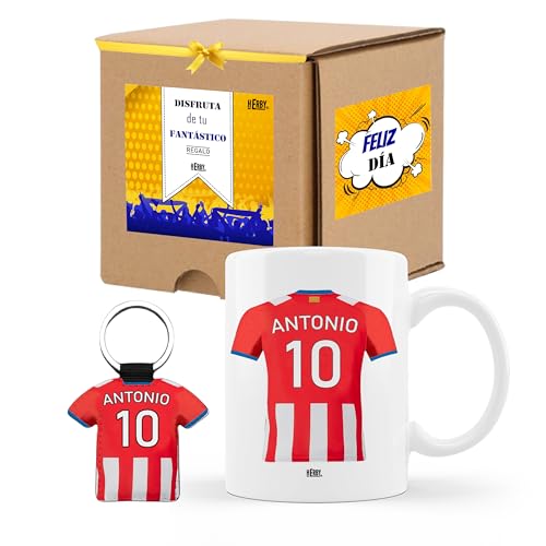 Taza del Girona personalizada con nombre y número más llavero del Girona caja de regalos del Girona taza de cerámica para te café o chocolate de 325 ml regalos para fanáticos del futbol (Gironax2c)
