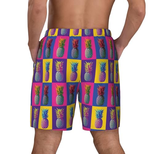 Men's Colorful Pineapple Pattern Print Quick-Dry Mesh Swim Trunks Stretch Lining Beach Shorts Surfing Summer Vacations3