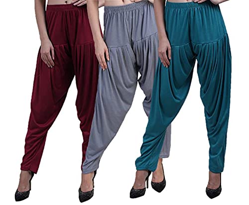 Image of CASUALS Women's Regular Fit Viscose Drawstring Patiala Harem Pants Combo Pack 3