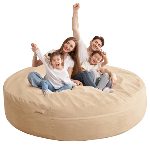 HABUTWAY XX-Large Bean Bag Chair: Giant 7' Memory Foam Furniture Bean Bag Chairs for Adults with Microfiber Cover 7Ft (Khaki)