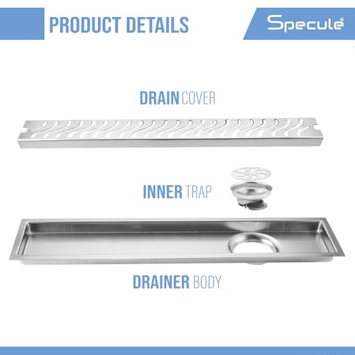 Image of Wave, 24x4 Inch Shower Drain Channel with Side Hole | 304 Stainless Steel Floor Drain Jali with Collar | Rust-Resistant Linear Shower Water Drain for Bathroom & Wet Areas