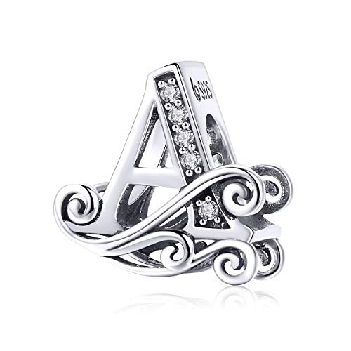 Lorrifal Argento Sterling 925 Iniziale A Fascino con Cubic Zirconia Beads Pendenti con Ciondoli per Pandora European Bracciali Collana Donna Ragazze Gioielli Regalo