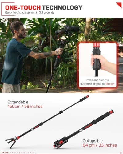 IFOOTAGE Cobra 3 Strike Monopod A150S, One-Touch Lifting Monopods Camera Stand with Pedal, Aluminum Quick Video Mono pod for Shooting Animal/Sports Event/Wedding/Live Show, Payload 11lb, 60"/150cm