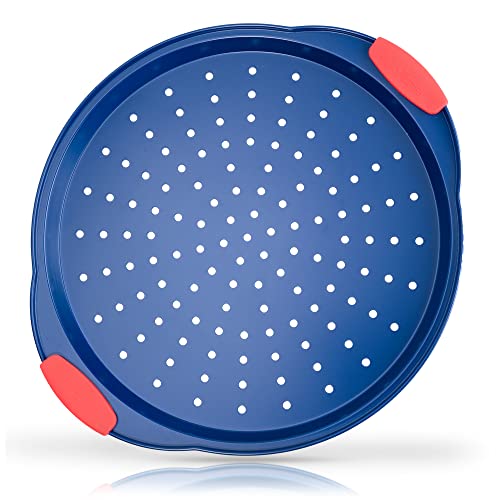 35,6 cm antihaftbeschichtete Pizza-Pfanne, blaue Karbonstahl-Backform mit roten Silikongriffen, kommerzielle Qualität, Metall-Backformen in Restaurantqualität, kompatibel mit Modell NCSBSBL8 Cover