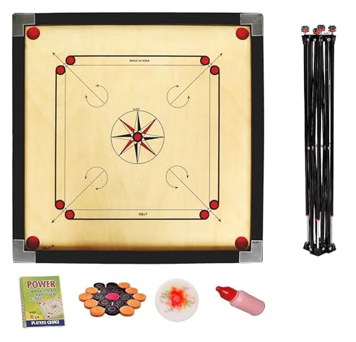 Image of WRF Superior Matte Finish Practice Carrom Board for Serious Professional Practice with Coins Striker and Powder Black New(32inch Carrom with Stand CS-05)
