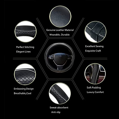 Image of Car Steering Wheel Cover, Anti-Slip, Safety, Soft, Breathable, Heavy Duty, Thick, Full Surround, Sports Style (Black with White Line)