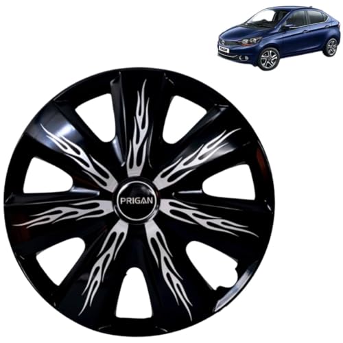 Image of Prigan Wheel Cover for TATA TIGOR 14 Inch Silver Black Wheel Cap (Available in 12,13,14,15,16,17 Inch) (Set of 4 Pcs) (Press Fitting) Model- Firebolt Silver Black-14