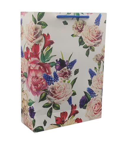 Image of Arrow Paper Products Deluxe Rose Flower Printed Paper Gift Bags for Return Gifts | Weddings | Birthday | Holiday Gifting & Presents (Size: 28x20x7.5 cm | Pack of 40)