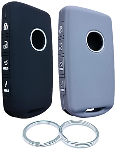 RUNZUIE 2Pcs 4 Buttons Silicone Smart Remote Key Fob for 2025 2024 2023 2022 2021 2020 2019 Mazda 3 6 CX-30 CX-5 CX-9 CX-50 Key Fob Cover (Black with Gray)