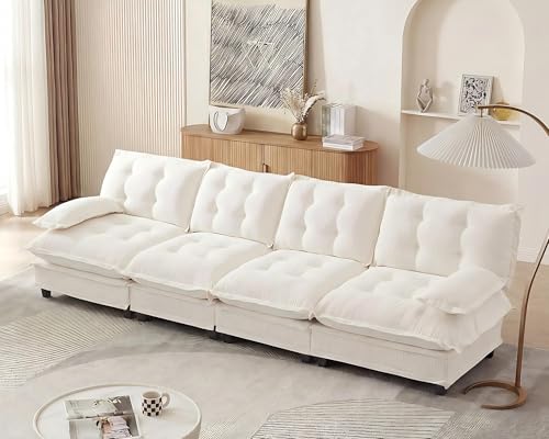 Image of 139 inch Sectional Sleeper Sofa, Modular Deep Seat Couches for Living Room Apartment, Flexible Module Combination Cloud Sofa with Spring Support, Easy Assembly, White